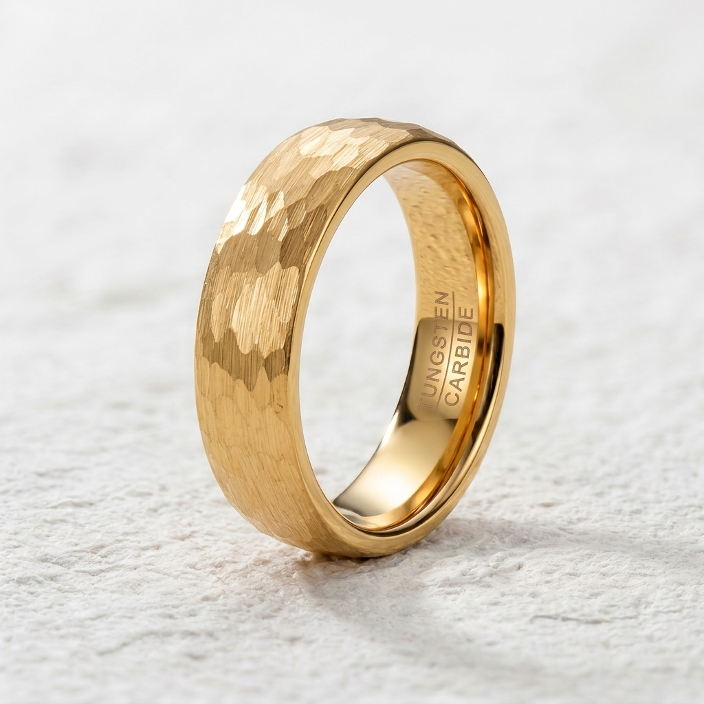 Faceted Hammered Tungsten Ring | Minimalist Unisex Band
