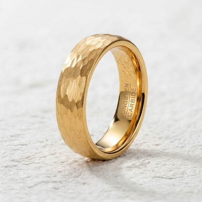 Faceted Hammered Tungsten Ring | Minimalist Unisex Band