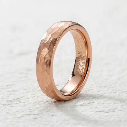 Faceted Hammered Tungsten Ring | Minimalist Unisex Band