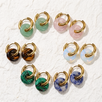 Aura "Orb & Hoop" Natural Gemstone Huggie Earrings | Gold-Plated Titanium Steel