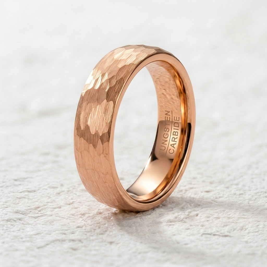 Faceted Hammered Tungsten Ring | Minimalist Unisex Band