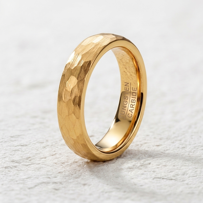 Faceted Hammered Tungsten Ring | Minimalist Unisex Band