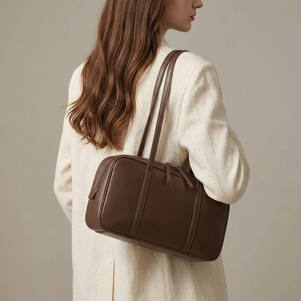 Atelier Genuine Leather "Soft Boston" East-West Carryall | Unisex Minimalist Underarm & Handbag