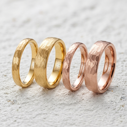 Faceted Hammered Tungsten Ring | Minimalist Unisex Band