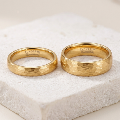 Faceted Hammered Tungsten Ring | Minimalist Unisex Band