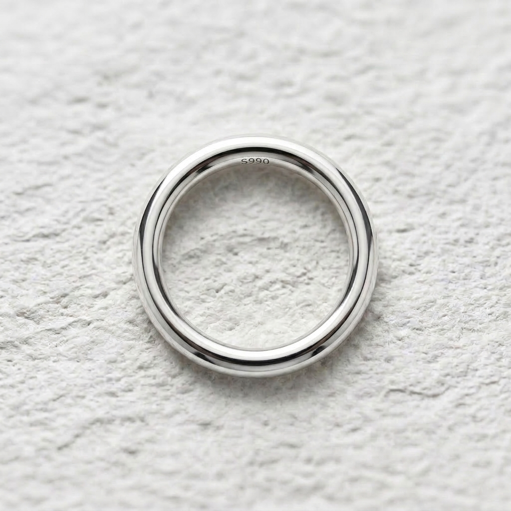 Pure S990 Sterling Silver Glossy Dome Ring | Minimalist Stacking Band