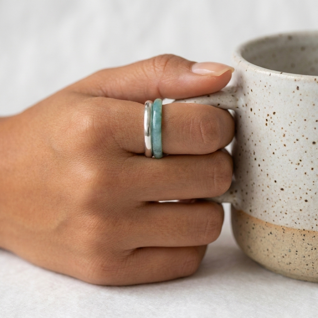 Lumina "Blue Water" Ice Jadeite Ring | 100% Natural Type A Jade Ultra-Thin Stacking Band