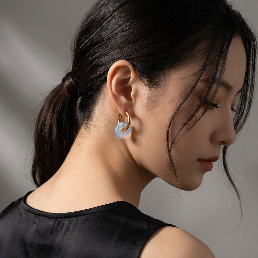 Aura "Orb & Hoop" Natural Gemstone Huggie Earrings | Gold-Plated Titanium Steel