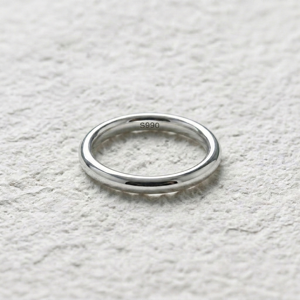Pure S990 Sterling Silver Glossy Dome Ring | Minimalist Stacking Band