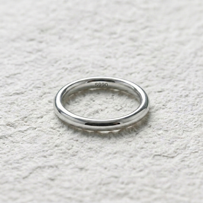Pure S990 Sterling Silver Glossy Dome Ring | Minimalist Stacking Band