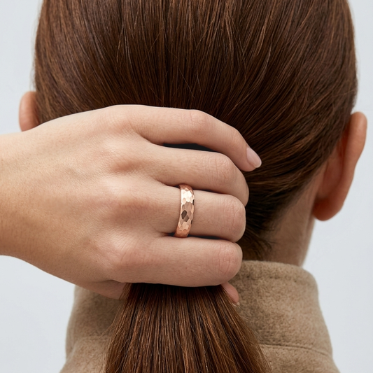 Faceted Hammered Tungsten Ring | Minimalist Unisex Band