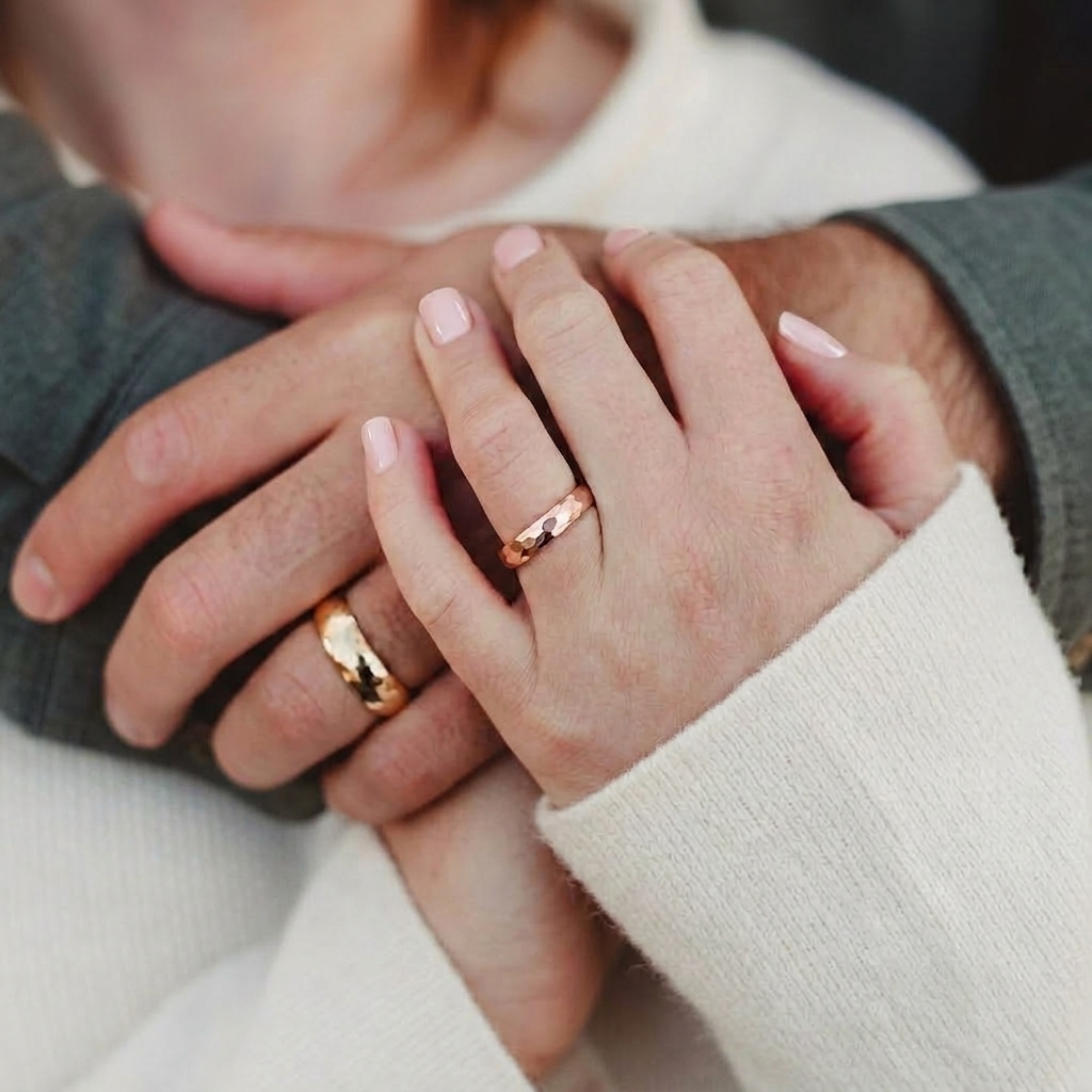 Faceted Hammered Tungsten Ring | Minimalist Unisex Band