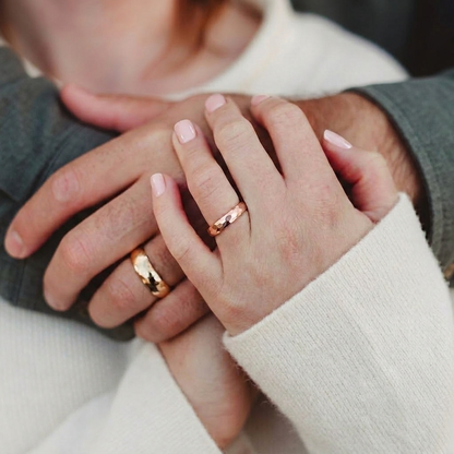 Faceted Hammered Tungsten Ring | Minimalist Unisex Band
