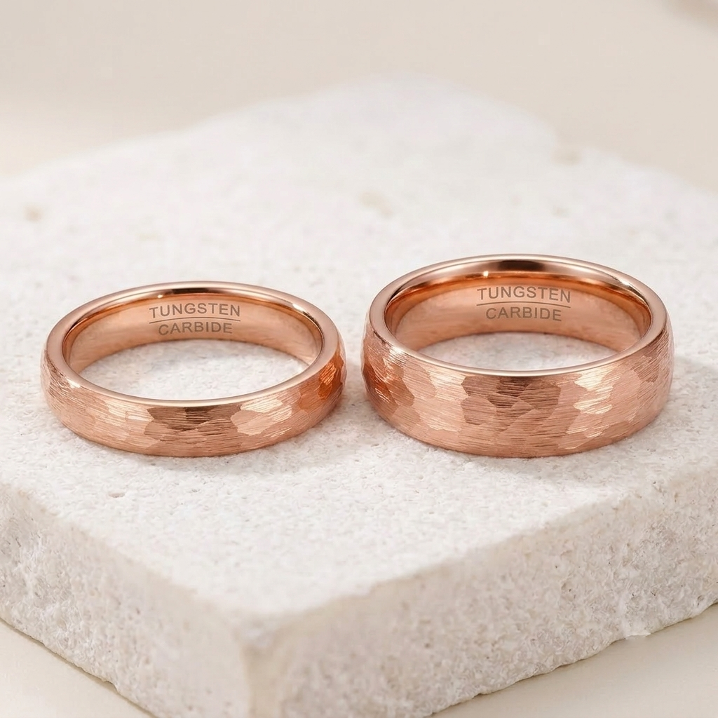 Faceted Hammered Tungsten Ring | Minimalist Unisex Band