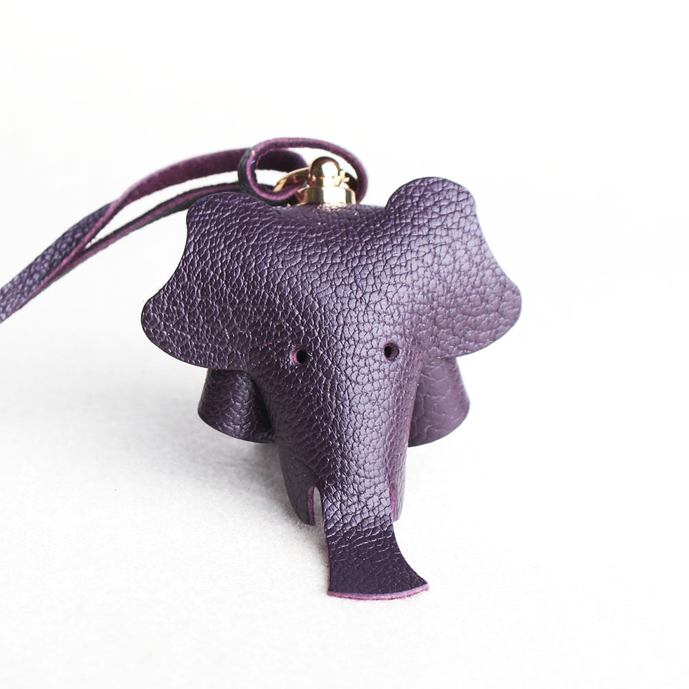 Handmade Genuine Leather Cute Funny Lucky Elephant Cow Horse Keychain Pendant Animal Key Chain For Men Women Bag Charm Girls