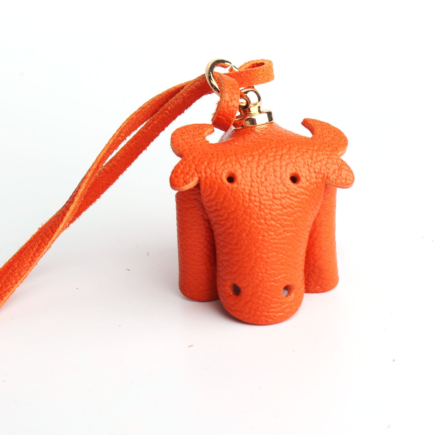 Handmade Genuine Leather Cute Funny Lucky Elephant Cow Horse Keychain Pendant Animal Key Chain For Men Women Bag Charm Girls