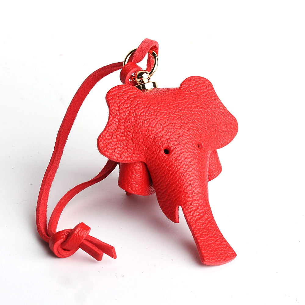 Handmade Genuine Leather Cute Funny Lucky Elephant Cow Horse Keychain Pendant Animal Key Chain For Men Women Bag Charm Girls