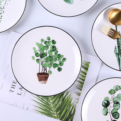 8 inch Green Plants Ceramic Plates Dinner Porcelain Dessert Plate Beef Dish Fruit Plate Cake Tray Food Ceramic Tableware 1pc