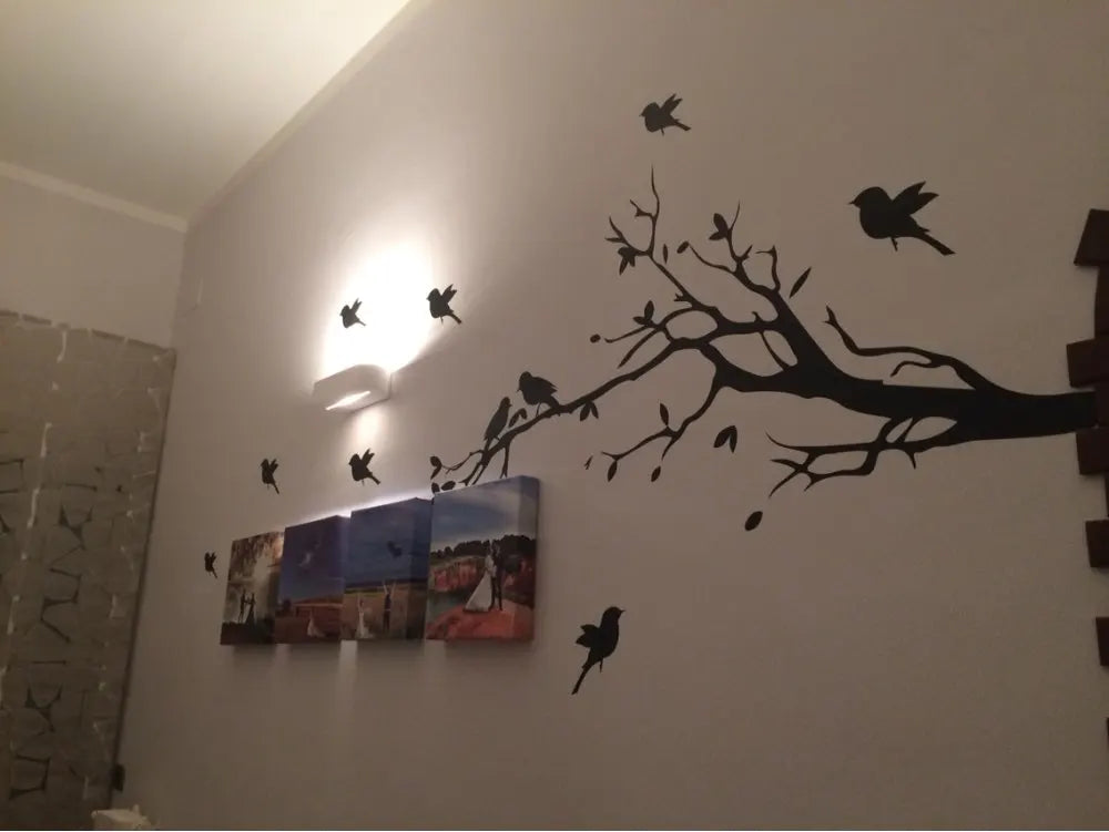 Large Size Tree Branch With 10 Birds Vinyl Wall Sticker DIY Creative Removable Wall Decals Living Room Decorative Home Art Mural