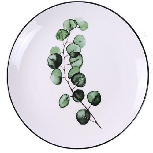 8 inch Green Plants Ceramic Plates Dinner Porcelain Dessert Plate Beef Dish Fruit Plate Cake Tray Food Ceramic Tableware 1pc