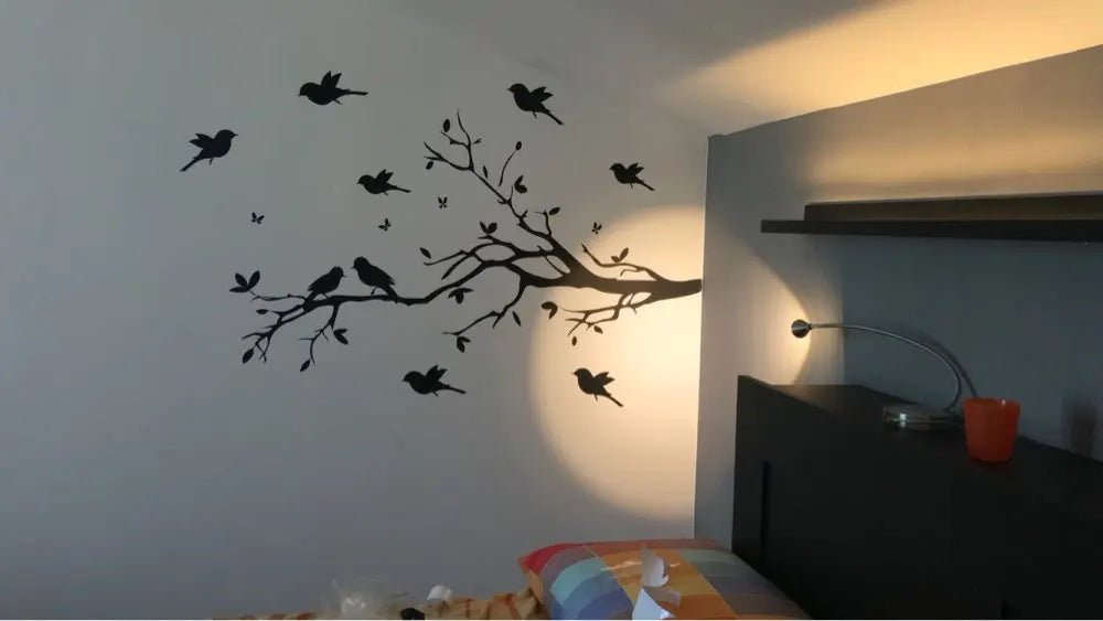 Large Size Tree Branch With 10 Birds Vinyl Wall Sticker DIY Creative Removable Wall Decals Living Room Decorative Home Art Mural