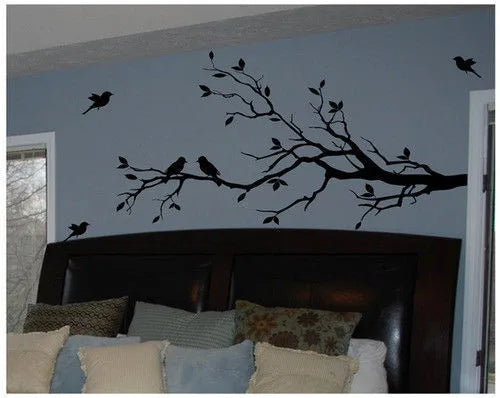 Large Size Tree Branch With 10 Birds Vinyl Wall Sticker DIY Creative Removable Wall Decals Living Room Decorative Home Art Mural