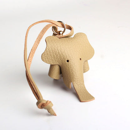 Handmade Genuine Leather Cute Funny Lucky Elephant Cow Horse Keychain Pendant Animal Key Chain For Men Women Bag Charm Girls