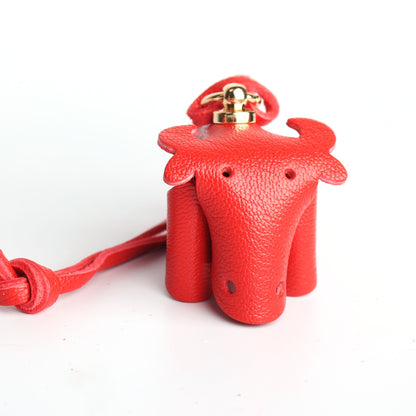 Handmade Genuine Leather Cute Funny Lucky Elephant Cow Horse Keychain Pendant Animal Key Chain For Men Women Bag Charm Girls