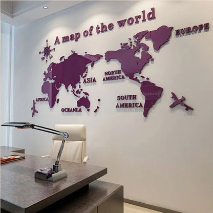 World Map Acrylic 3D Solid Crystal Bedroom Wall With Living Room Classroom Stickers Office Decoration Ideas