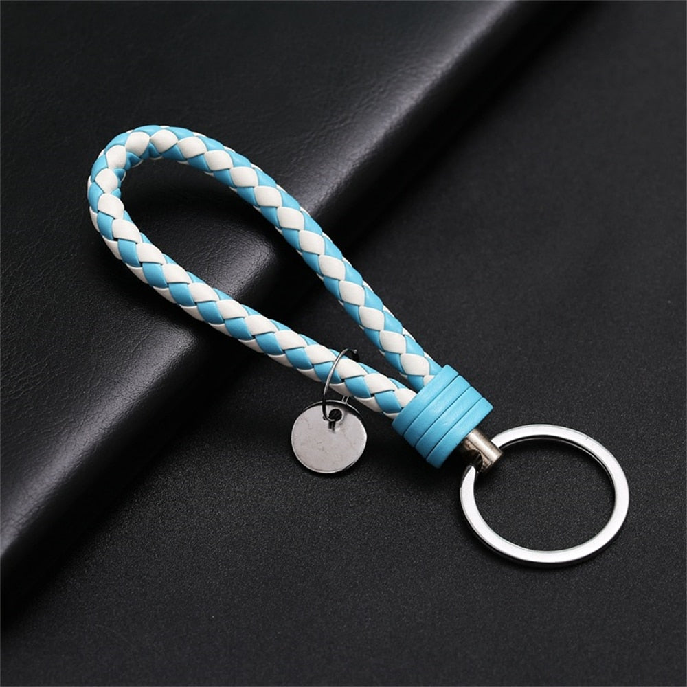 PU Leather Braided Woven Rope Wristlet Keychain Strap For Men Women Quality DIY Key Chains Bag Car Key Ring Jewelry Accessories