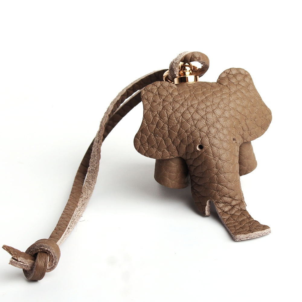 Handmade Genuine Leather Cute Funny Lucky Elephant Cow Horse Keychain Pendant Animal Key Chain For Men Women Bag Charm Girls