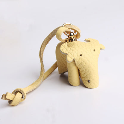 Handmade Genuine Leather Cute Funny Lucky Elephant Cow Horse Keychain Pendant Animal Key Chain For Men Women Bag Charm Girls