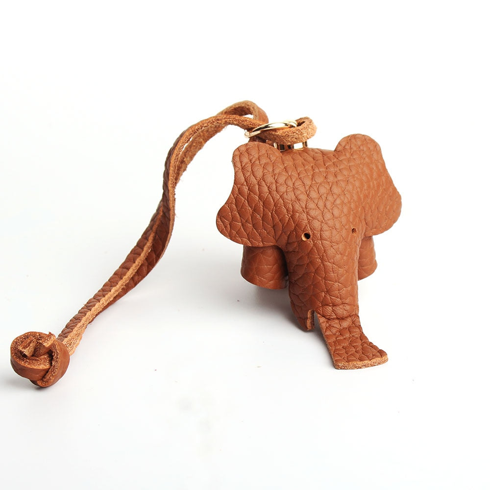 Handmade Genuine Leather Cute Funny Lucky Elephant Cow Horse Keychain Pendant Animal Key Chain For Men Women Bag Charm Girls