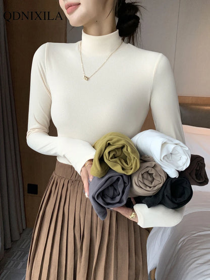 2024 New Knitted Half-turtleneck Pullovers Women Bottom Shirts Sweater Jumper Elegant Korean Fashion Long-sleeved Tops Knitwear