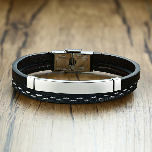 Stainless Steel Leather Bracelet