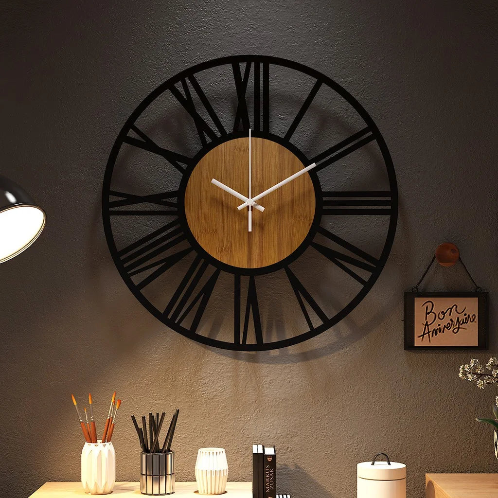 Home Decoration, Metal Wall Clock, Fashionable Home Dining Room Retro Round Art Clock, Living Room Wall Hanging Clock