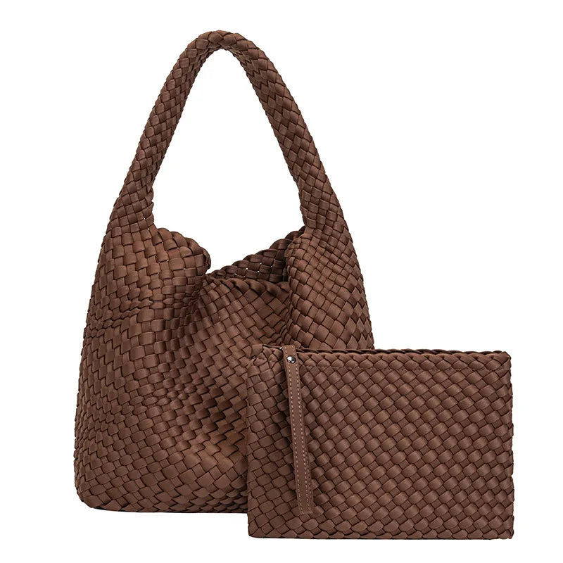 Neoprene Leather Woven Underarm Bag Pure Hand-woven Bags Basket Design Large Capacity Shoulder Bag Commuter Classic Handbag