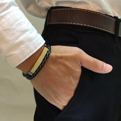 Stainless Steel Leather Bracelet