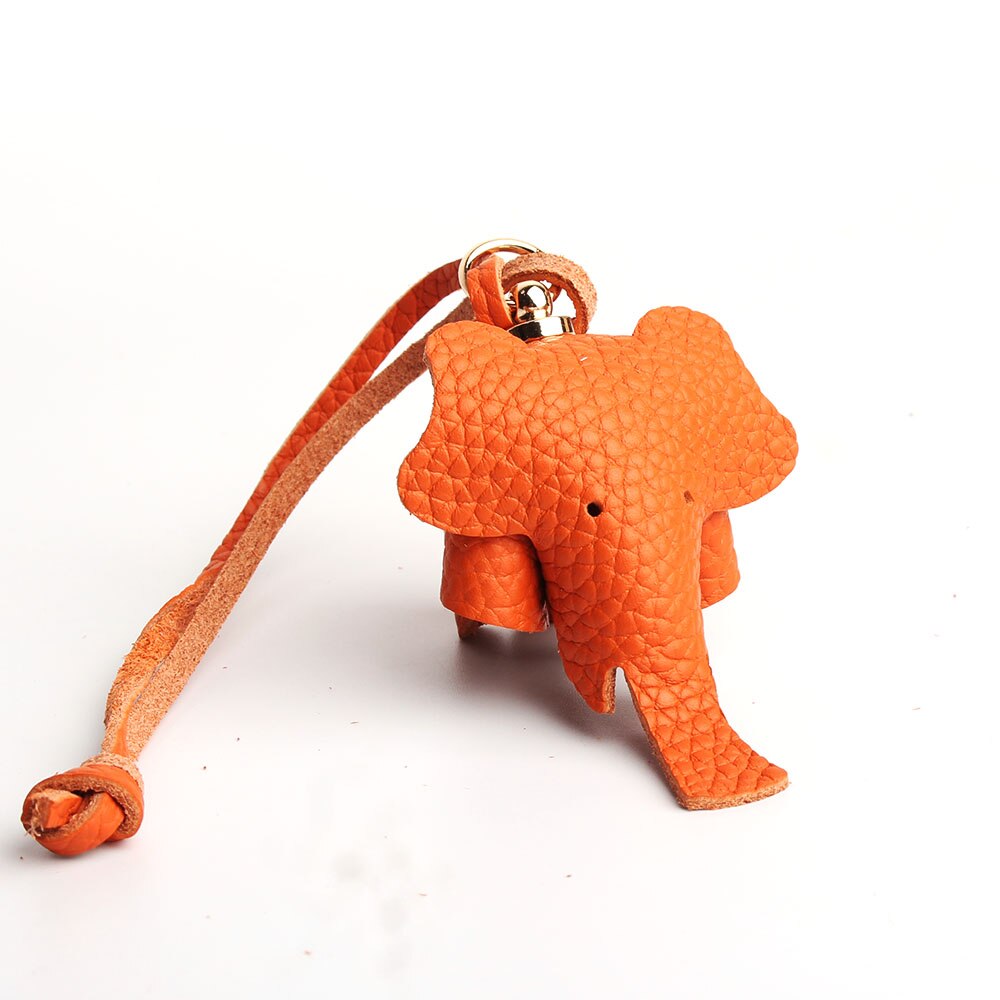 Handmade Genuine Leather Cute Funny Lucky Elephant Cow Horse Keychain Pendant Animal Key Chain For Men Women Bag Charm Girls