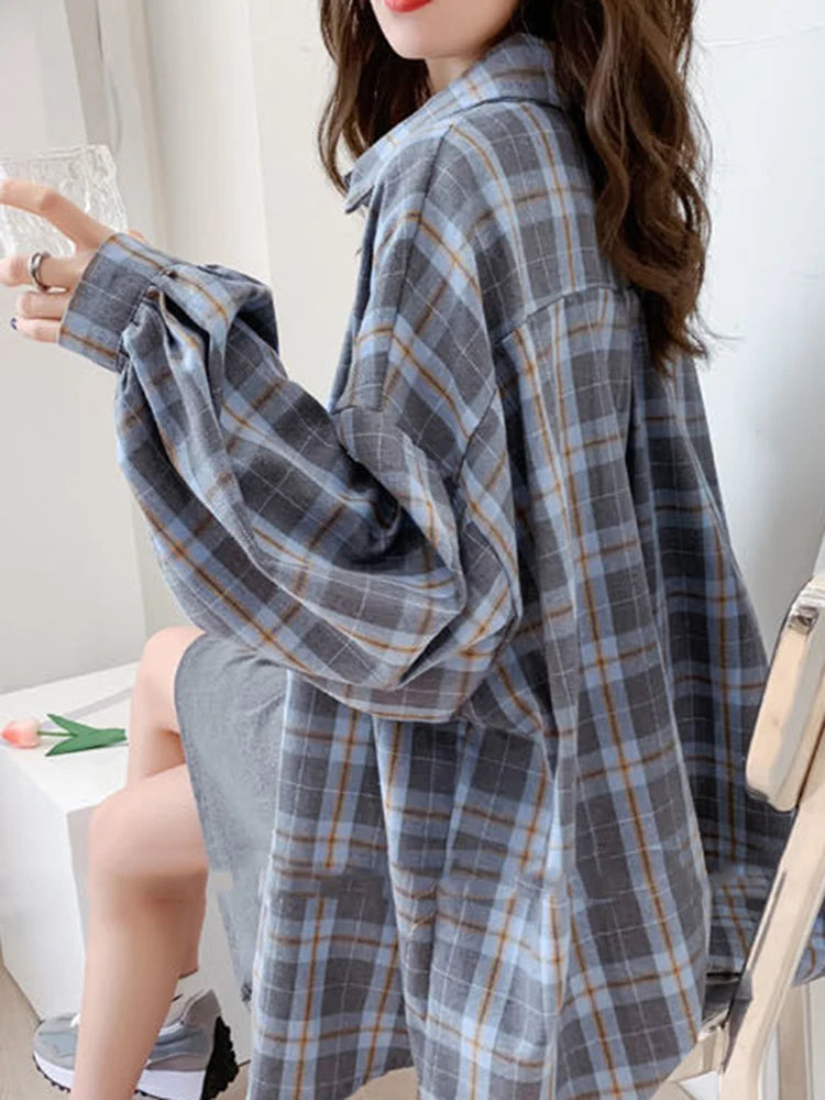 JMPRS Fashion Plaid Women Shirt Fashion Korean Oversize Tops Harajuku Daily All-match Long Sleeve Chic Female Yellow Shirts New