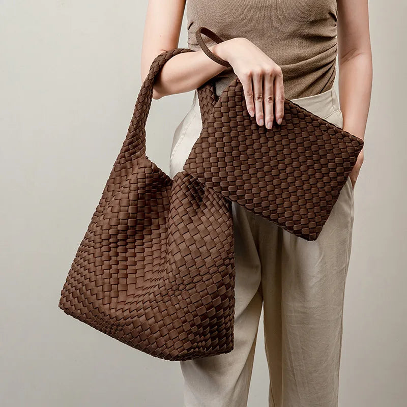 Neoprene Leather Woven Underarm Bag Pure Hand-woven Bags Basket Design Large Capacity Shoulder Bag Commuter Classic Handbag