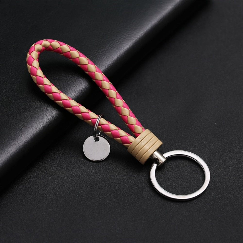 PU Leather Braided Woven Rope Wristlet Keychain Strap For Men Women Quality DIY Key Chains Bag Car Key Ring Jewelry Accessories