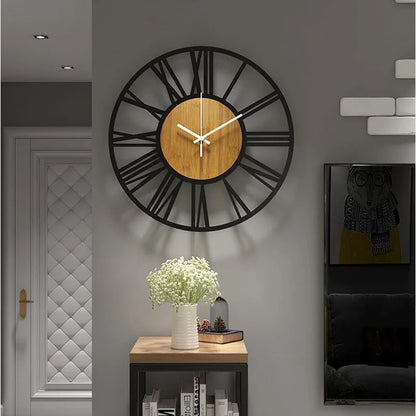 Home Decoration, Metal Wall Clock, Fashionable Home Dining Room Retro Round Art Clock, Living Room Wall Hanging Clock