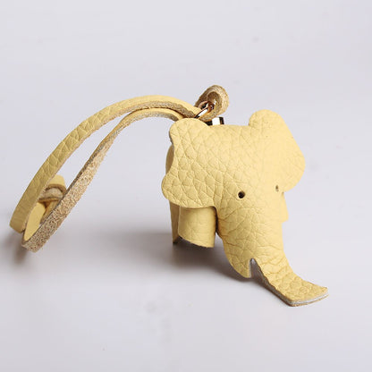 Handmade Genuine Leather Cute Funny Lucky Elephant Cow Horse Keychain Pendant Animal Key Chain For Men Women Bag Charm Girls