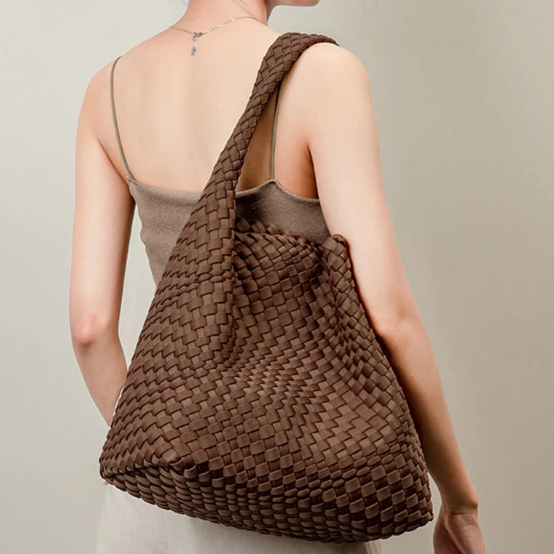 Neoprene Leather Woven Underarm Bag Pure Hand-woven Bags Basket Design Large Capacity Shoulder Bag Commuter Classic Handbag