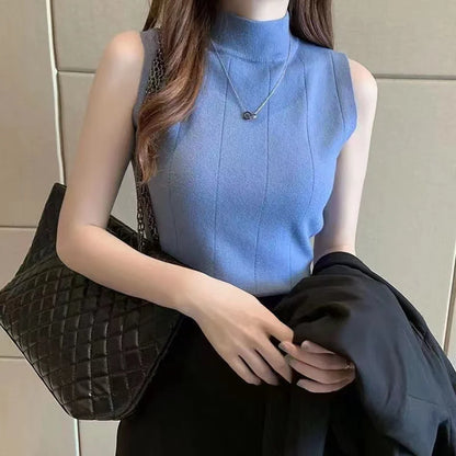 Korean Fashion Ladies Tops Spring New Summer Women Tops Casual Clothes Sleeveless Solid Women Blouse Knit Elastic Blusas