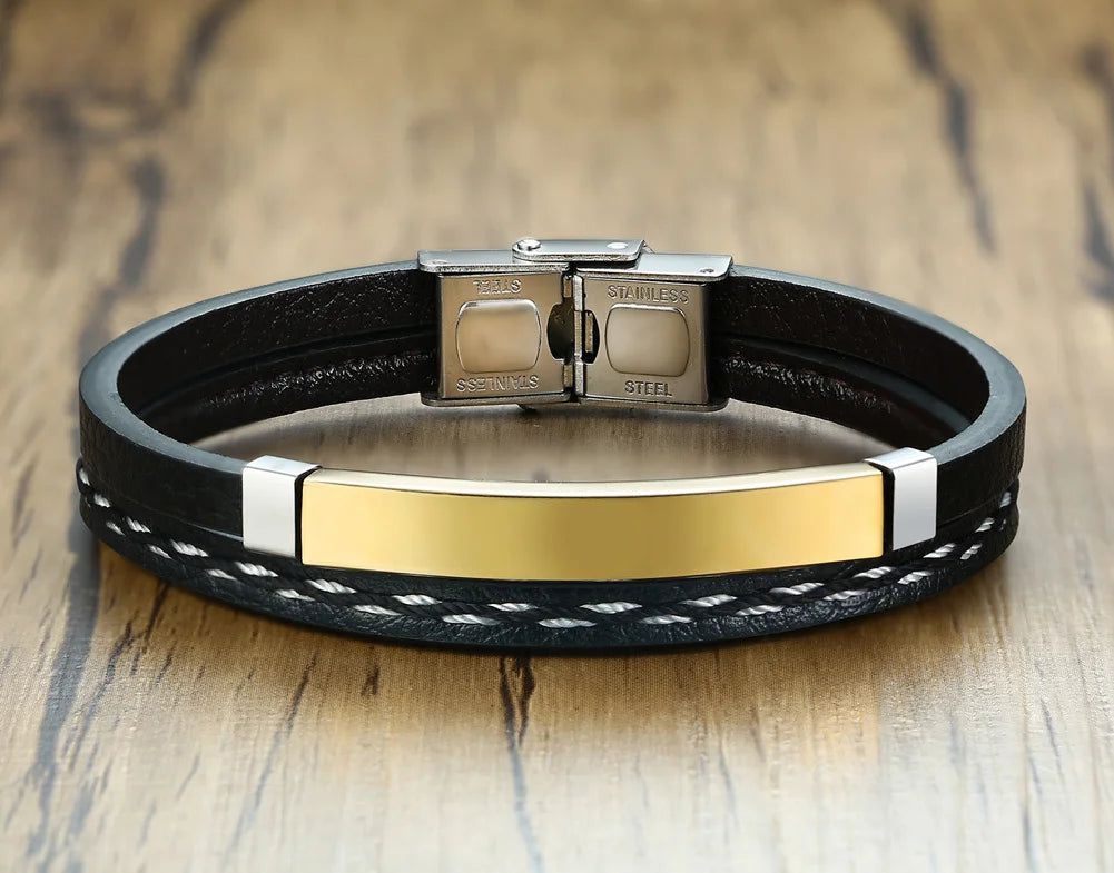 Stainless Steel Leather Bracelet