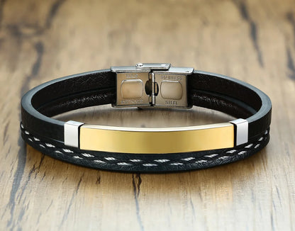 Stainless Steel Leather Bracelet