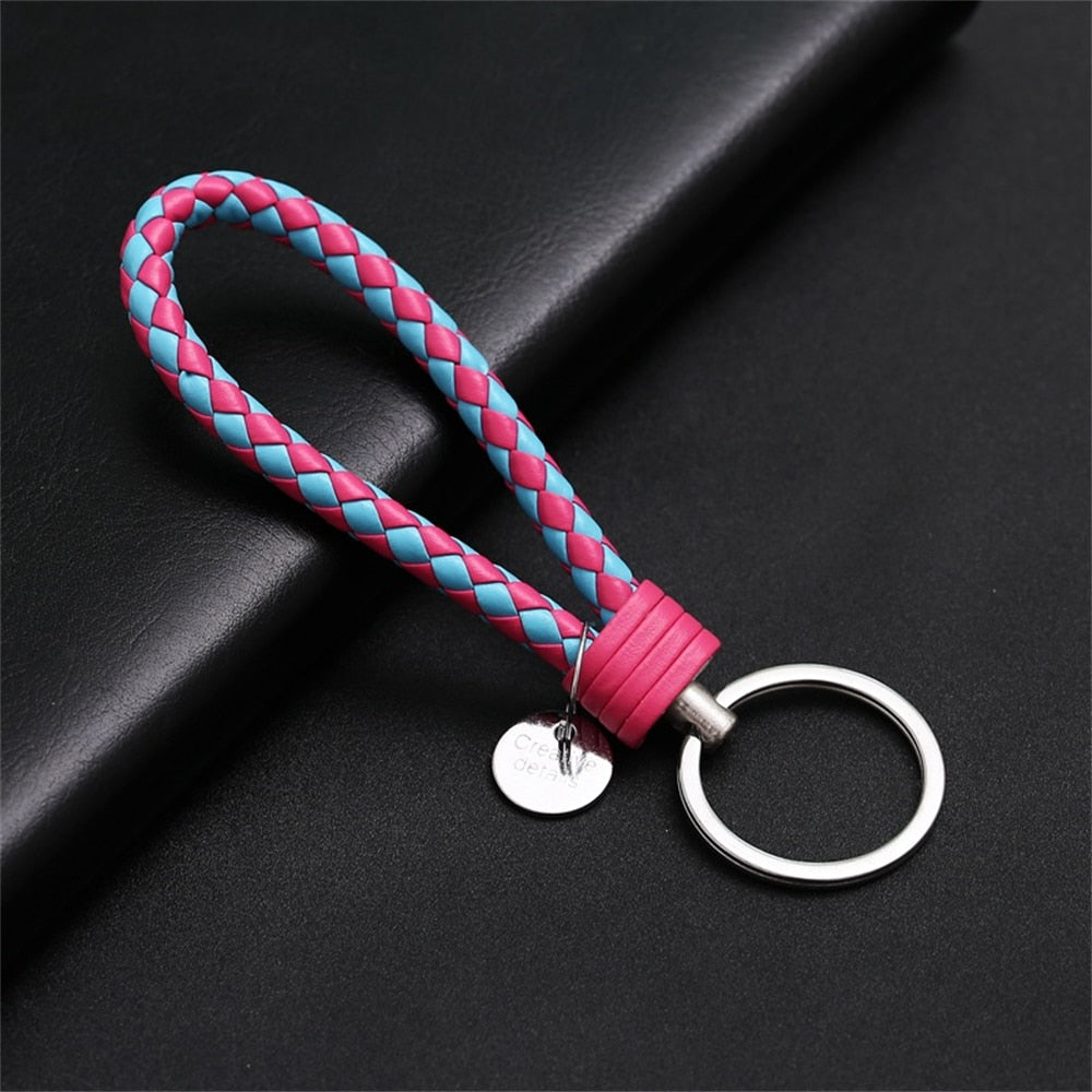 PU Leather Braided Woven Rope Wristlet Keychain Strap For Men Women Quality DIY Key Chains Bag Car Key Ring Jewelry Accessories