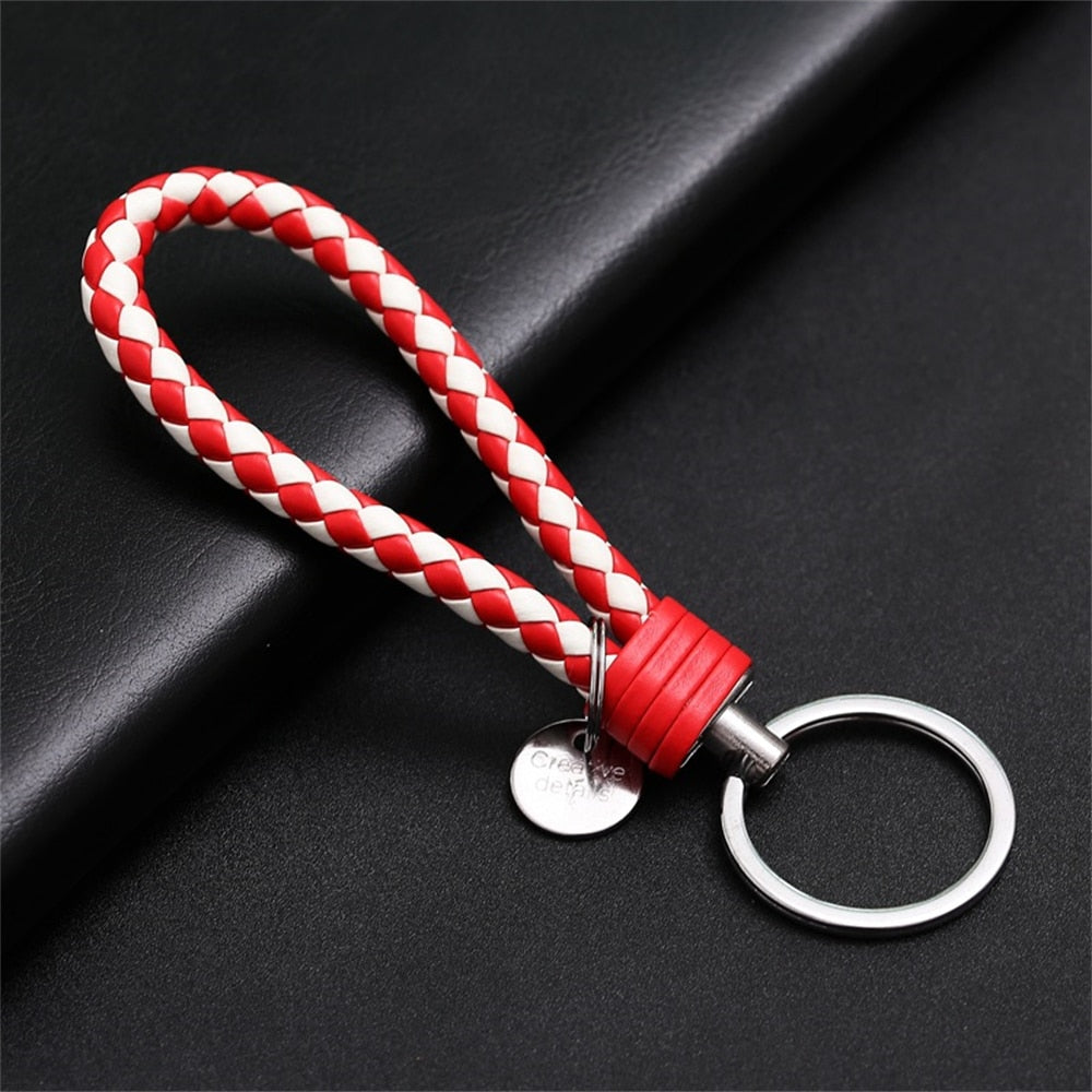 PU Leather Braided Woven Rope Wristlet Keychain Strap For Men Women Quality DIY Key Chains Bag Car Key Ring Jewelry Accessories